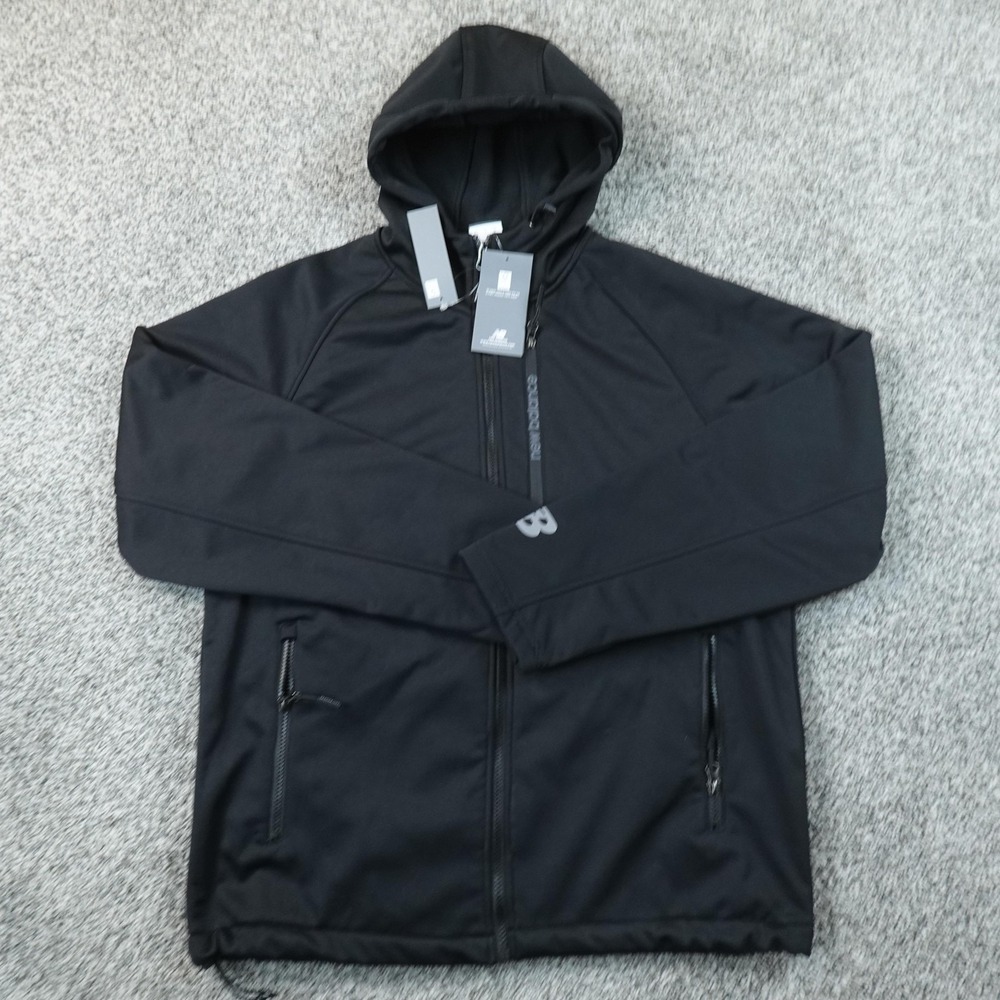 NEW Balance Jacket Mens M Black Hooded Full Zip Windbreaker Rain Coat Outdoor